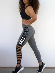 Printed Letters Hollow Yoga Leggings