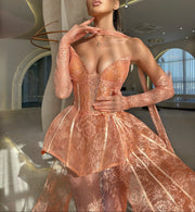 Sexy Lace Sleeveless Tube Top Stitching Deep V Dress