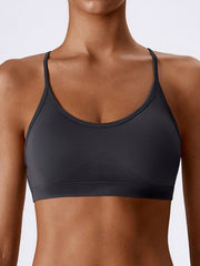 Wrap Back Cross Hollow Solid Color U-Neck Sports Bra