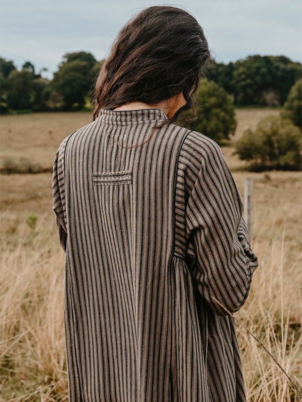 Striped Long-Sleeved Cotton And Linen Dress