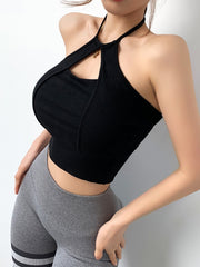 Wrap Bandage Hollow Solid Color Halter-Neck Sports Bra