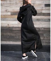 Autumn Winter New Loose Velvet Casual Fashion Big Pocket Knitted Hooded Maxi Dress