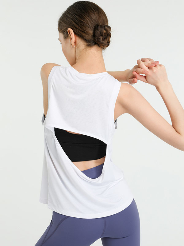 Loose Sleeveless Hollow Solid Color Round-Neck Sports Vest Top