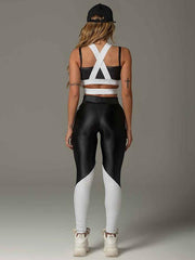 Contrast Color Cross Cutout Back Exposed Navel Yoga Suits