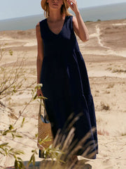 Outdoor Sleeveless Big Hem Linen Women's Dress