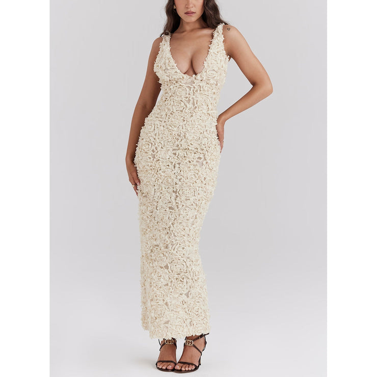 Flower sexy high waist slim dress