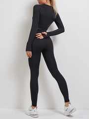 Skinny Wrap Solid Color Round-Neck Yoga Suits