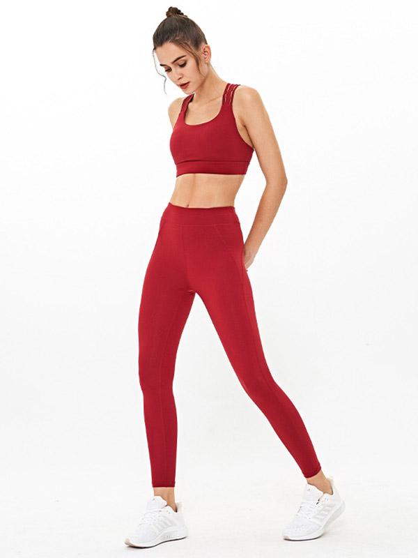 Wrap Cross Back Solid Yoga Suits