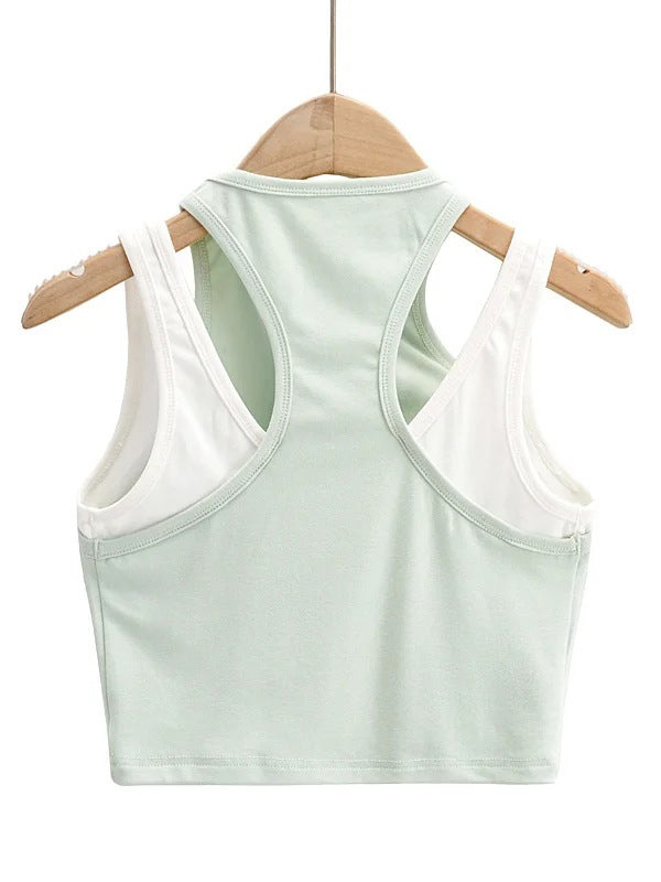 Fake Two-Piece Stitching Contrast Color Sleeveless Vest Top