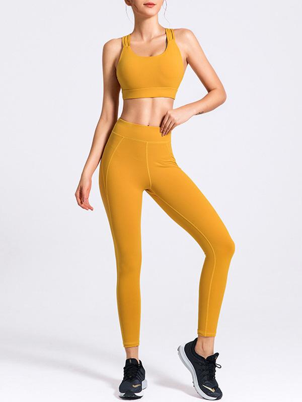 Wrap Cross Back Solid Yoga Suits