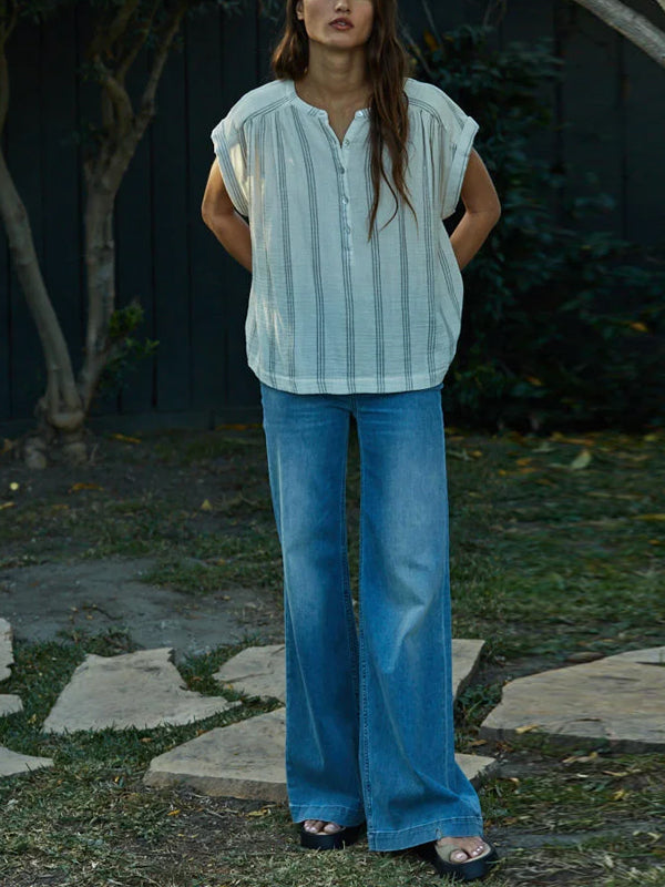 Striped Cotton And Linen Top