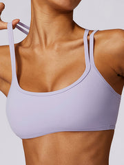 Wrap Back Cross Hollow Solid Color Spaghetti-Neck Sports Bra