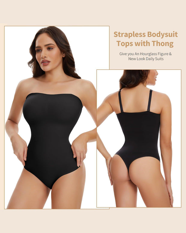 Women's Strapless Bodysuit Tummy Control Thong Body Shaper Sculpting Leotards