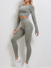 Skinny Wrap Solid Color Round-Neck Yoga Suits