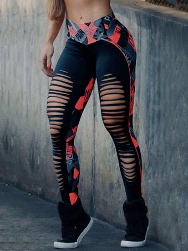 Fashion Wrap Printed Hollow Sports Leggings