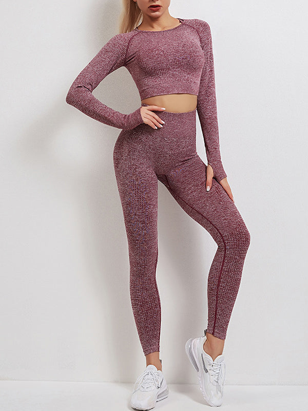 Skinny Wrap Solid Color Round-Neck Yoga Suits