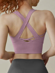 Skinny Wrap Yoga Tops Back Cross Hollow Solid Color Spaghetti-Neck Bra