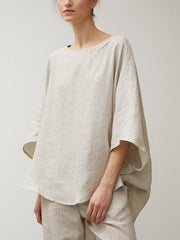 Round Neck Cotton And Linen Top