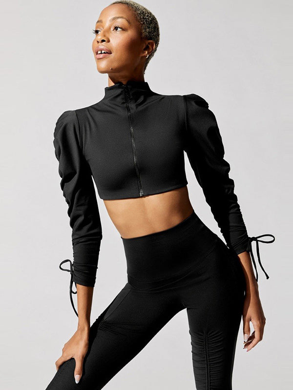 Solid Color Drawstring Jackets&Leggings Suits