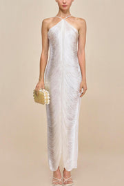 Veroty Halter Fringe Maxi Dress -white