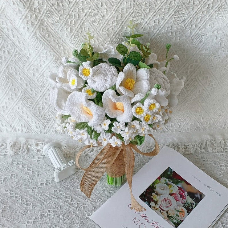 Crochet Tulip Bouquet, Knitted Lily Of The Valley, Handmade Flowers(No Vase)