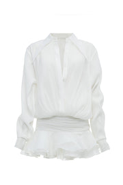 Ember Ruched Ruffle Mini Dress - White