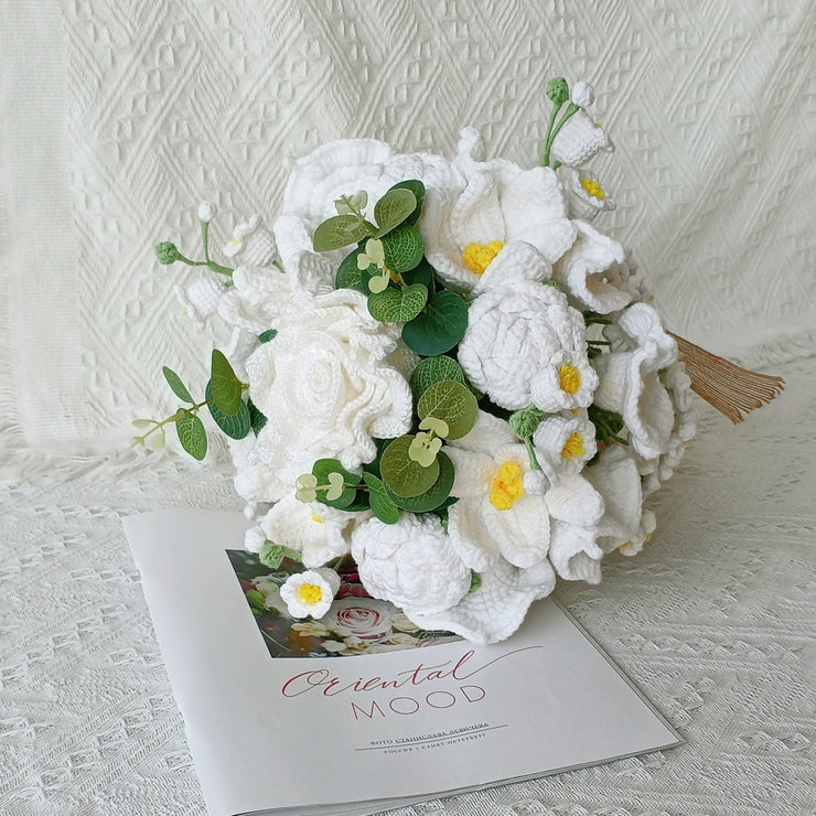 Crochet Tulip Bouquet, Knitted Lily Of The Valley, Handmade Flowers(No Vase)