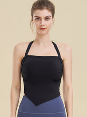 Skinny Wrap Backless Solid Color Halter-Neck Yoga Tops