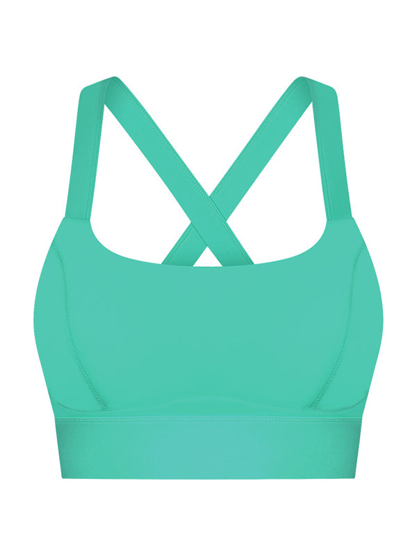 Skinny Wrap Back Cross Yoga Tops Solid Color Spaghetti-Neck Bra