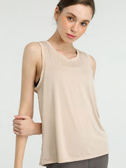 Loose Sleeveless Hollow Solid Color Round-Neck Sports Vest Top