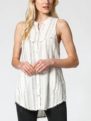 Striped Cotton And Linen Sleeveless Top