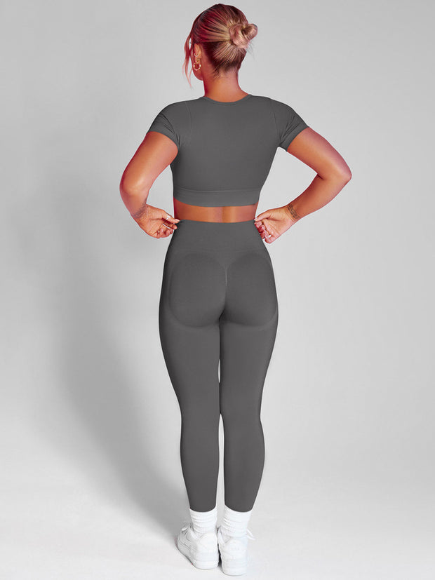 Solid Color Short Sleeves & Leggings Yoga Suit