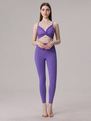 Back Cross Hollow Split-Joint Spaghetti-Neck Sports Bra&Leggings Suits