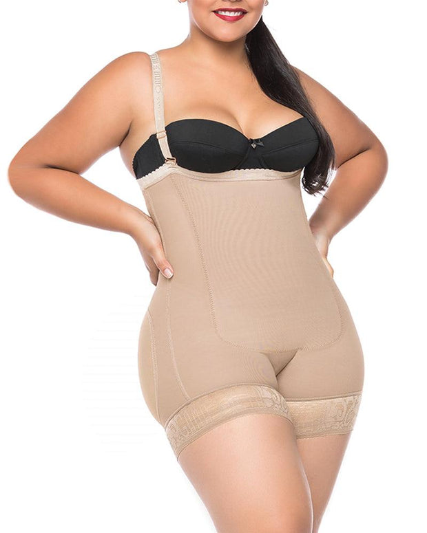 Removable Straps One-Piece Short Body Shaper For Women Tummy Control Waist Trainer Mid-Back Bodysuit