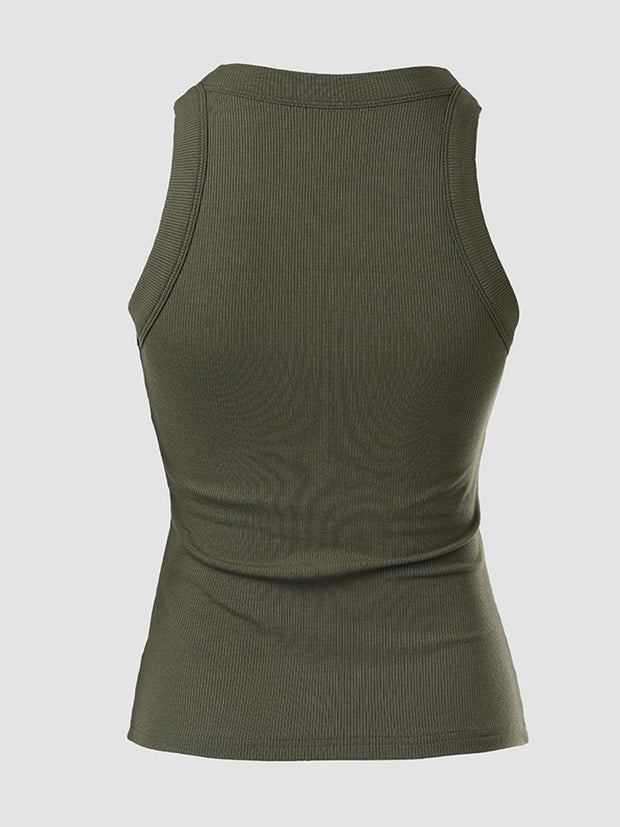 Round Neck Built-in Bra Ribbed Tank Top