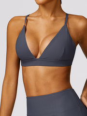 Wrap Backless Solid Color Spaghetti-Neck Sports Bra