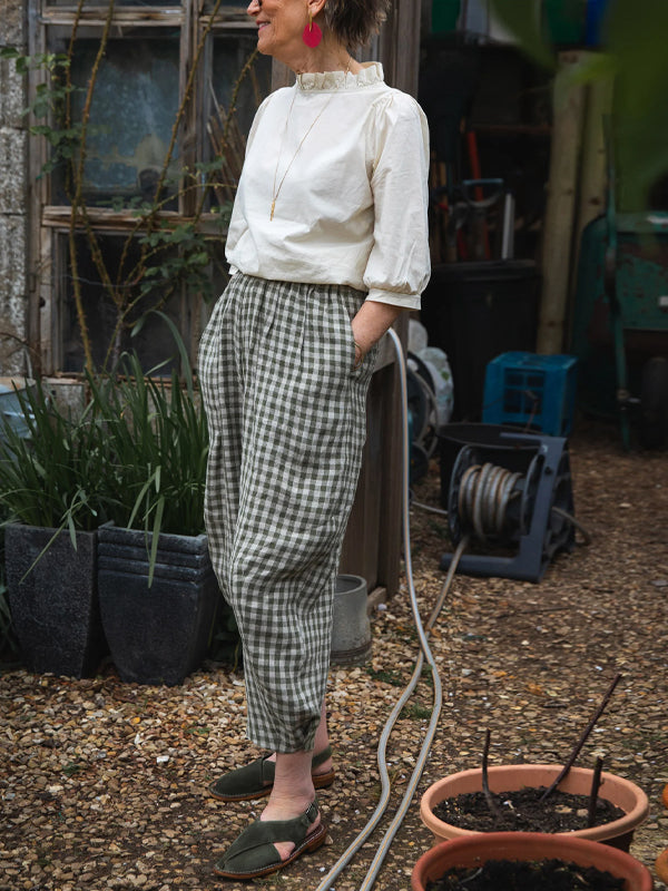 Checked Cotton And Linen Trousers