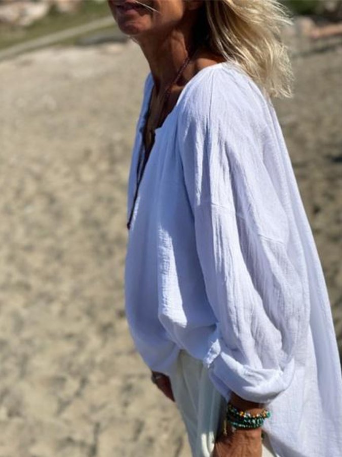 Women's Casual Solid Color Cotton Shirt