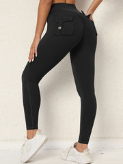 Skinny Wrap High-Waisted Pockets Solid Color Tights Leggings