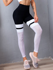 High-Waisted Buttocks Contrast Mesh Stitching Yoga Leggings