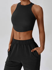 Sleeveless Wrap Solid Color Round-Neck Sports Tank