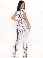 Cropped Skinny Printed Round-Neck Tank&Pants Suits