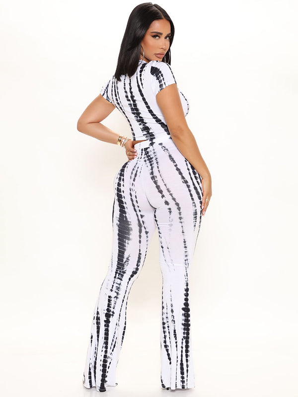 Cropped Skinny Printed Round-Neck Tank&Pants Suits