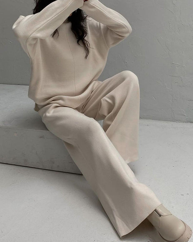 Knitted turtleneck loose top + pants two-piece set