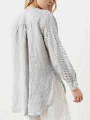 Round Neck Cotton And Linen Striped Top