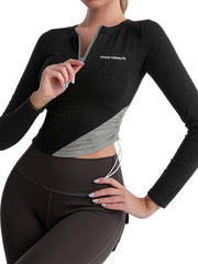 Quick Dry Color-Block Zipper Long Sleeves Tees