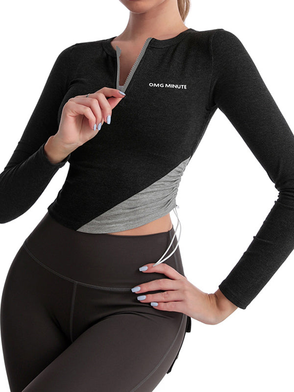 Quick Dry Color-Block Zipper Long Sleeves Tees