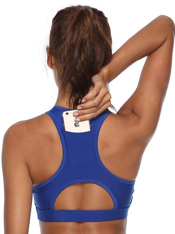 Solid Color Wrap Breathable Back Cutout Sports Bra