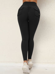 Skinny Wrap High-Waisted Pockets Solid Color Tights Leggings