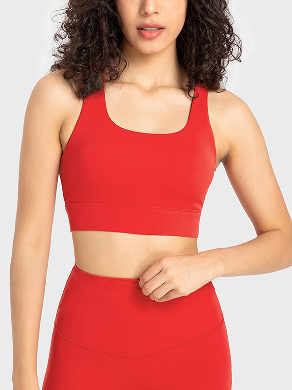 Skinny Wrap Yoga Tops Hollow Solid Color Sports Bra Spaghetti-Neck Bra